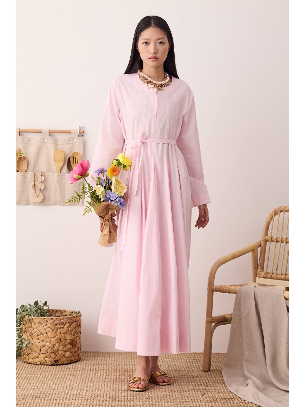 Çok Pileli Elbise Toz Pembe-1