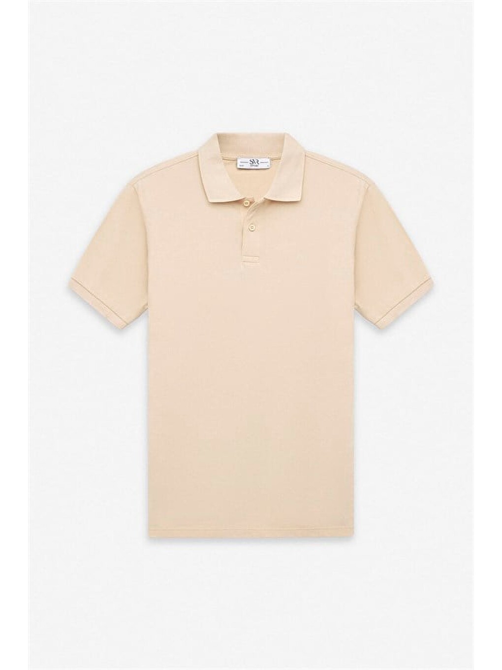 Bej Slim Düz Nakışlı Pike Düğmeli Polo Yaka Tişört-5