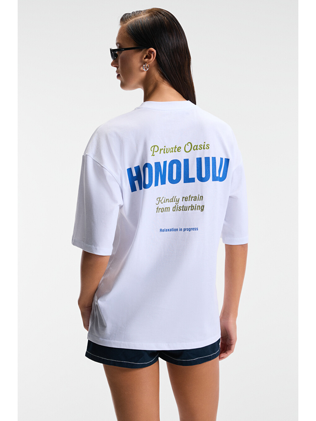 Zeylına Kadın %100 Pamuk Baskılı Regular Fit Kısa Kollu Bisiklet Yaka Beyaz T-shirt-5