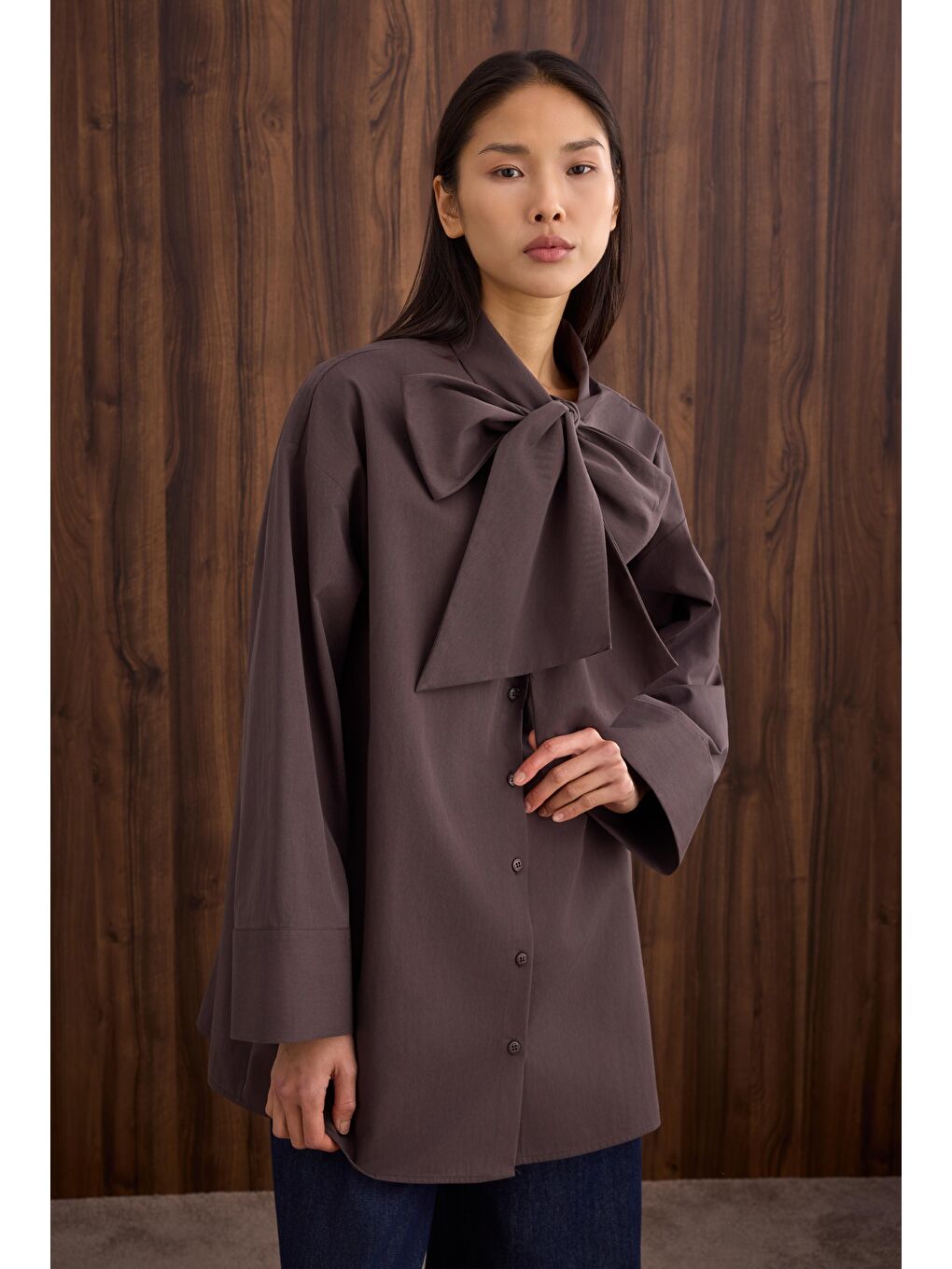 Kahverengi Fiyonk Detaylı Gömlek Acı Kahve