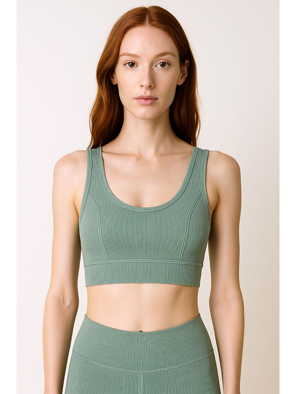 Yeşil Kalın Askılı Toparlayıcı Ripli Spor Büstiyer