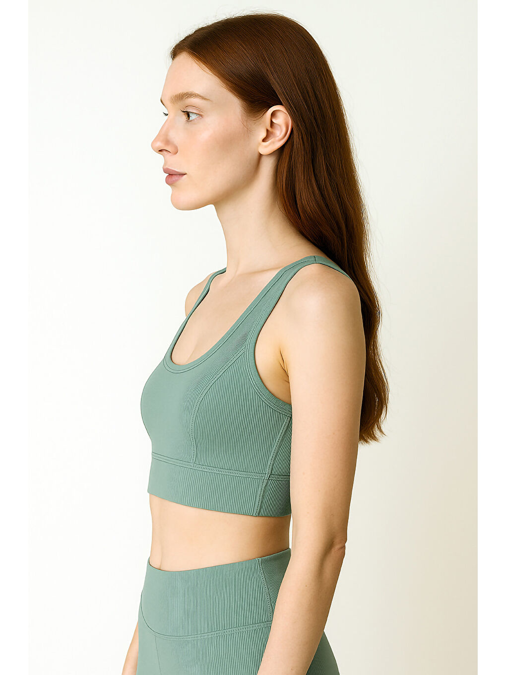 Yeşil Kalın Askılı Toparlayıcı Ripli Spor Büstiyer-1