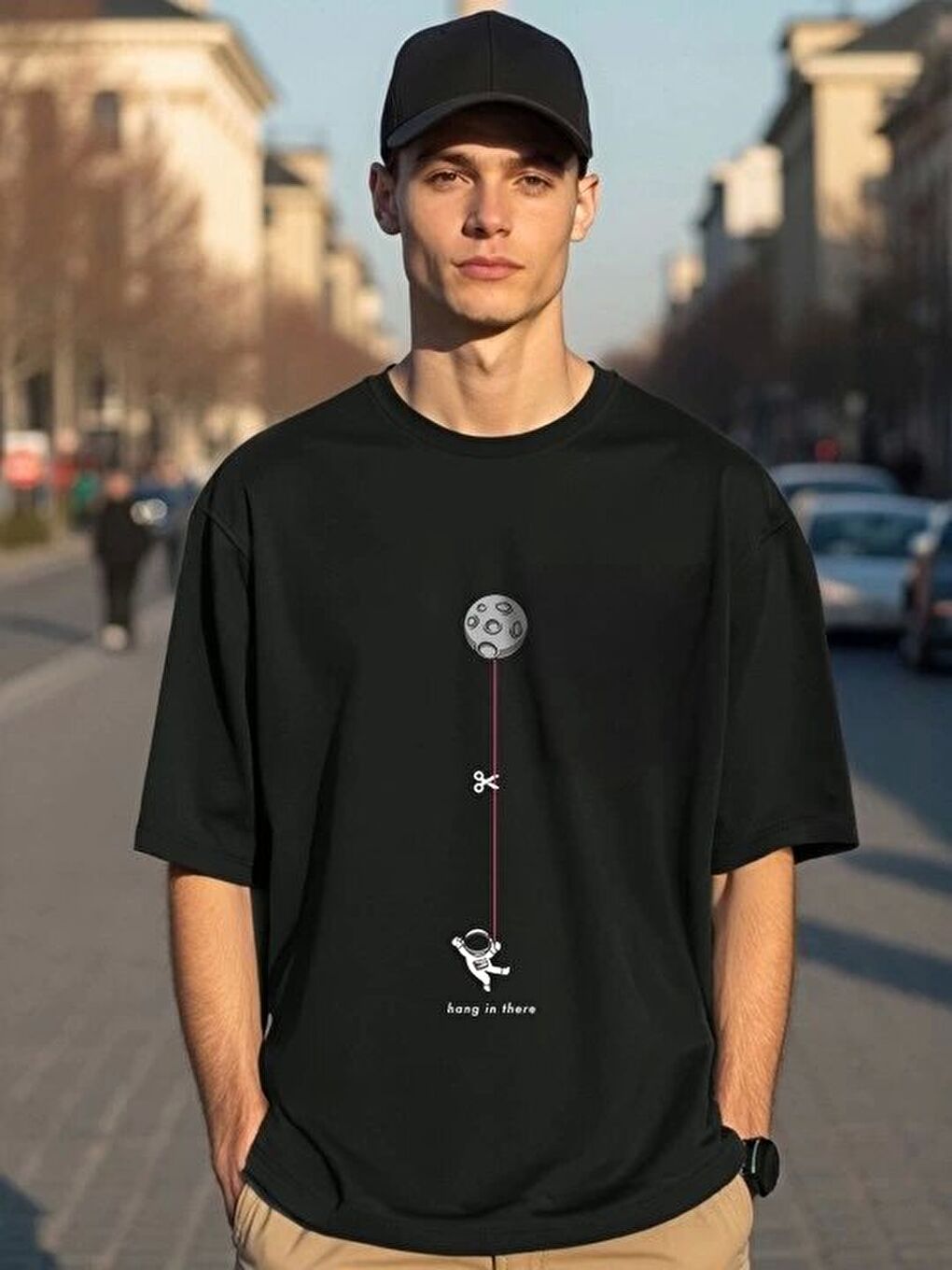 Erkek Baskılı Oversize T-shirt - Siyah-1