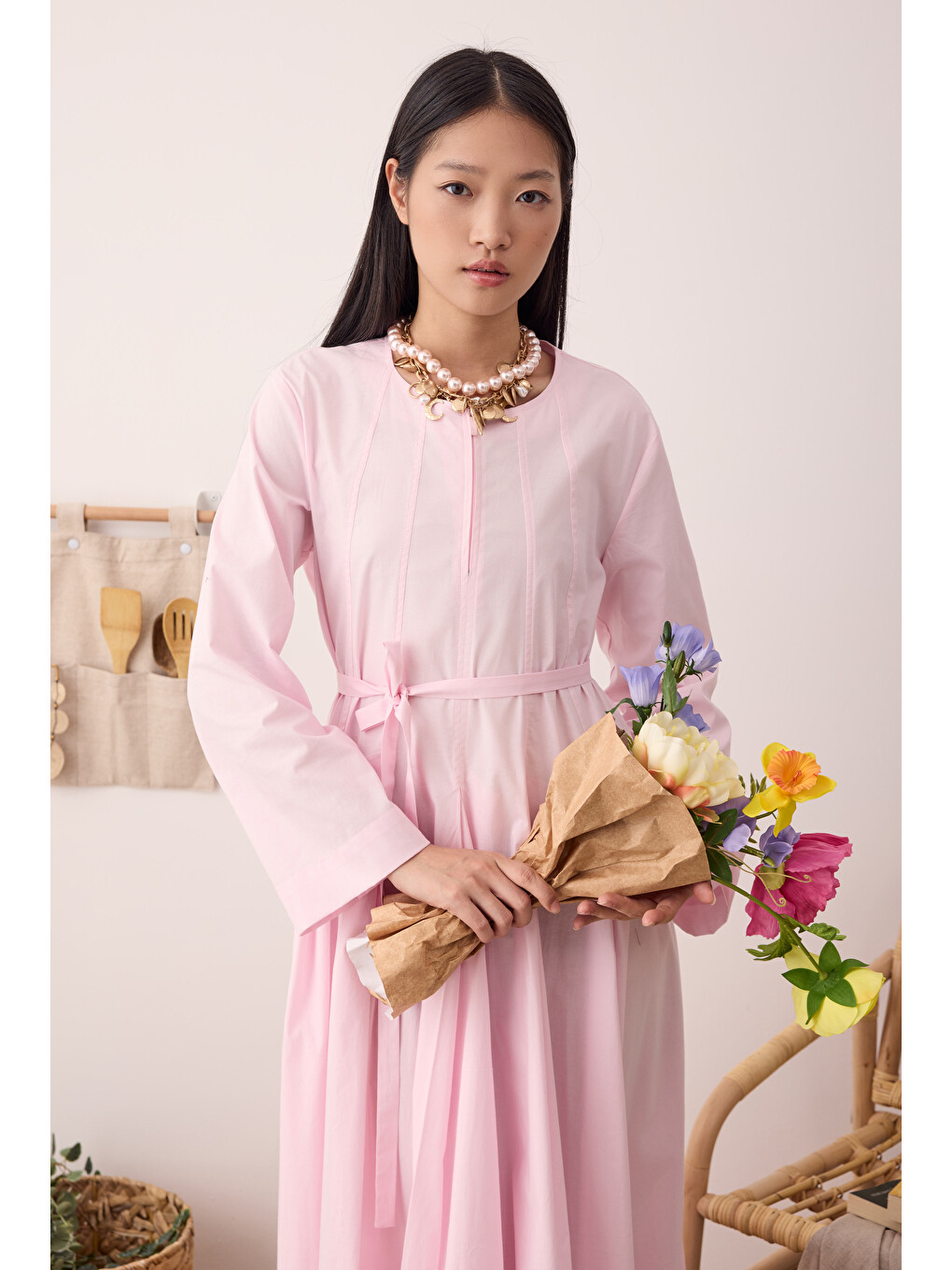 Çok Pileli Elbise Toz Pembe-2