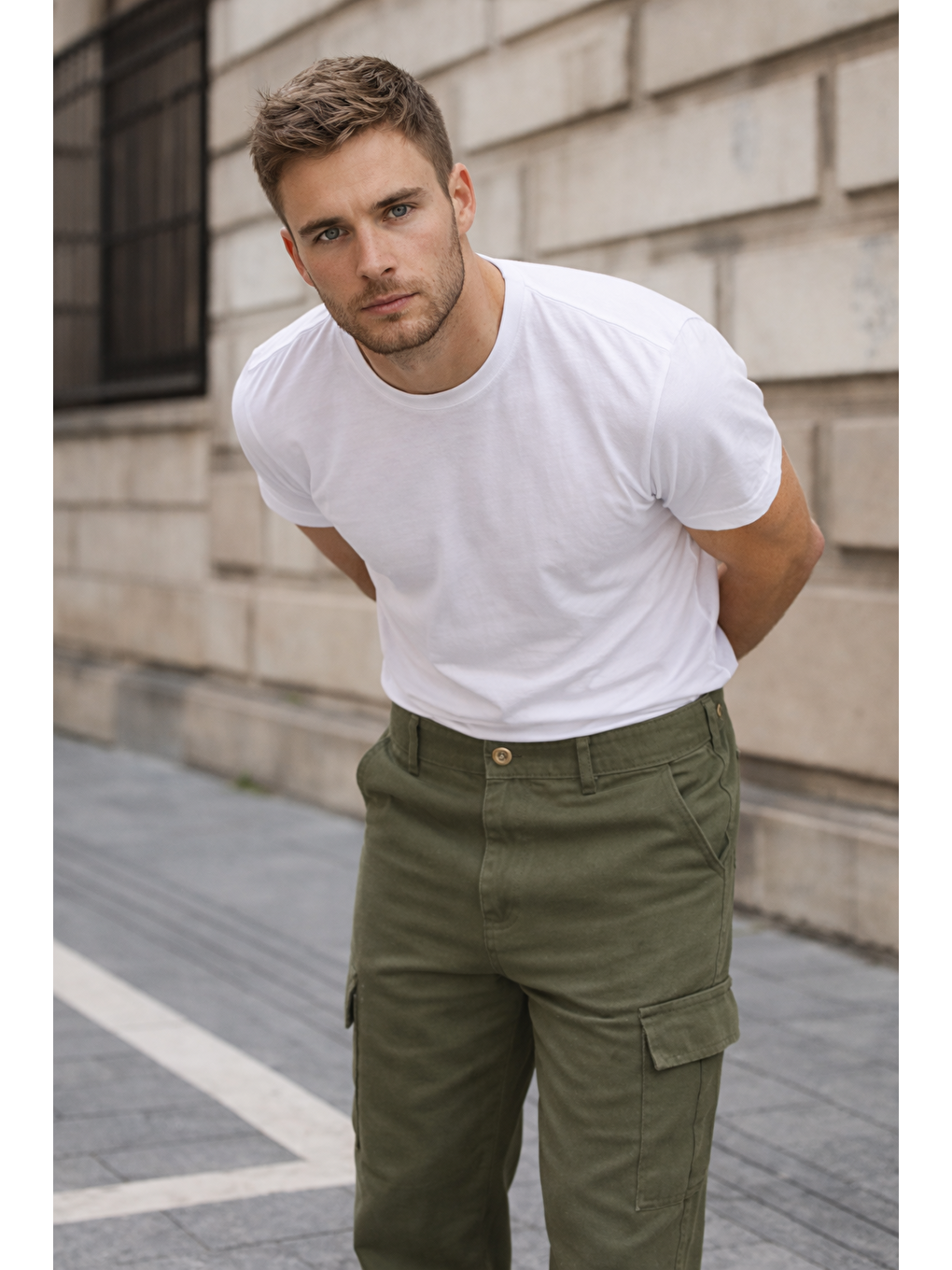 Erkek Kargo Cepli Pamuklu Haki Baggy Pantolon-3