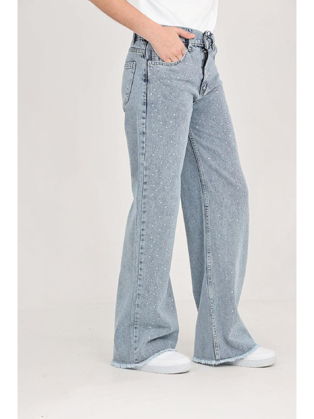 Mavi Kız Çocuk Destroy Paçalı-Geniş Kesim Jean Pantolon 5-15 Yaş 12488-2