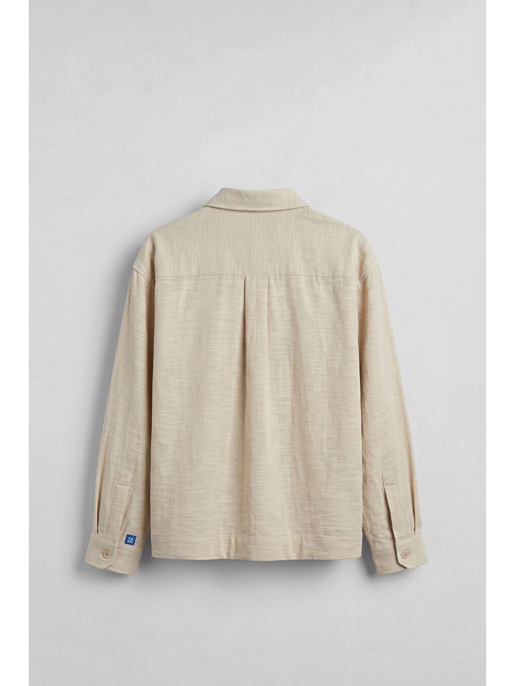 Erkek Boxy Fit Kontrast Dikişli Pamuklu Overshirt Gömlek Ekru-1