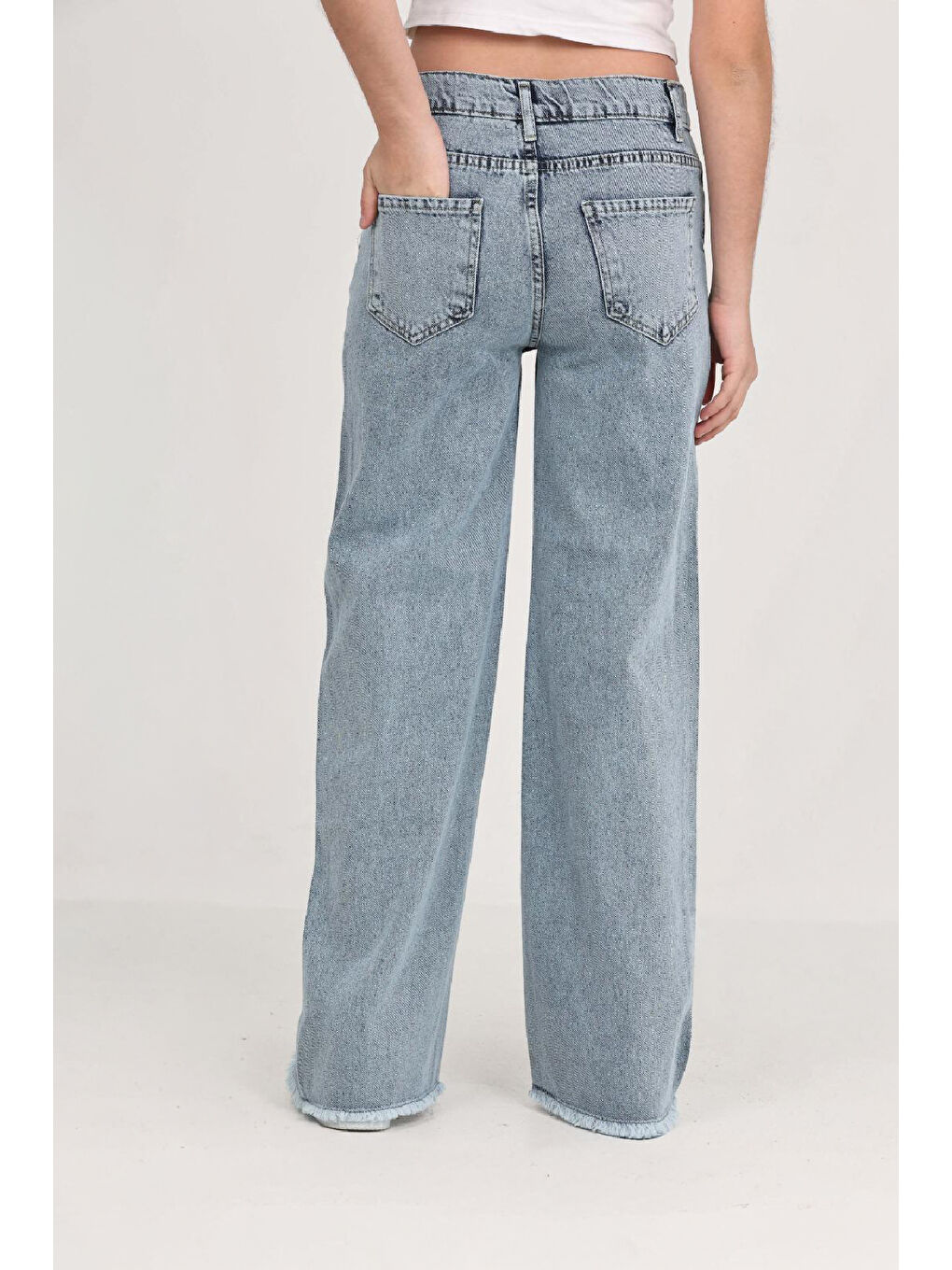 Mavi Kız Çocuk Destroy Paçalı-Geniş Kesim Jean Pantolon 5-15 Yaş 12488-3