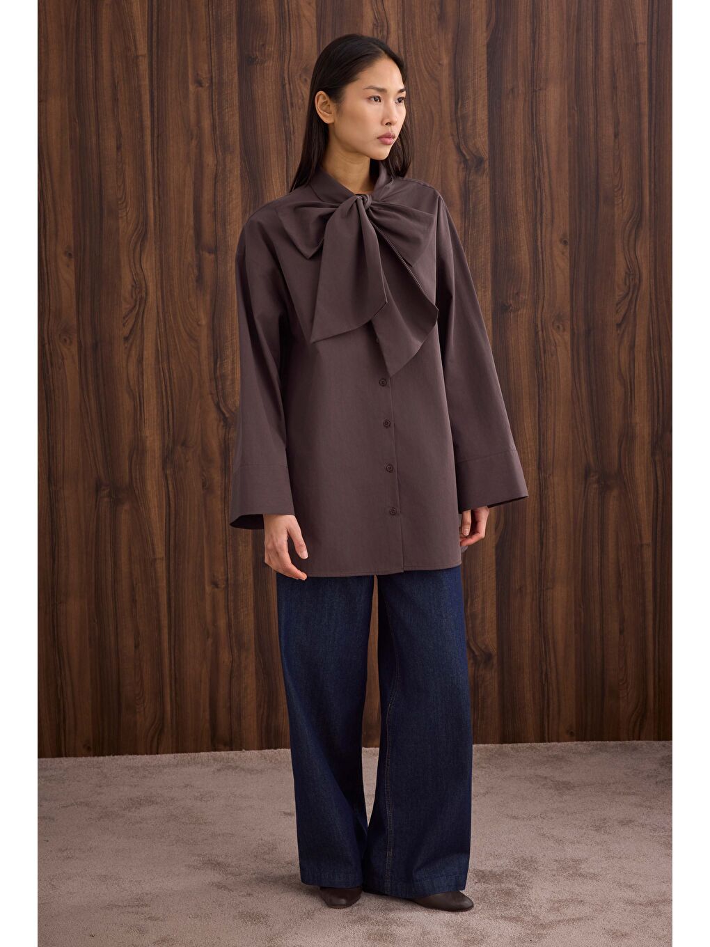 Kahverengi Fiyonk Detaylı Gömlek Acı Kahve-1