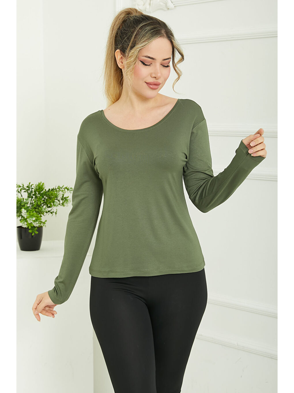 Ön ve Arka Oval Yaka Badi Haki - 26829