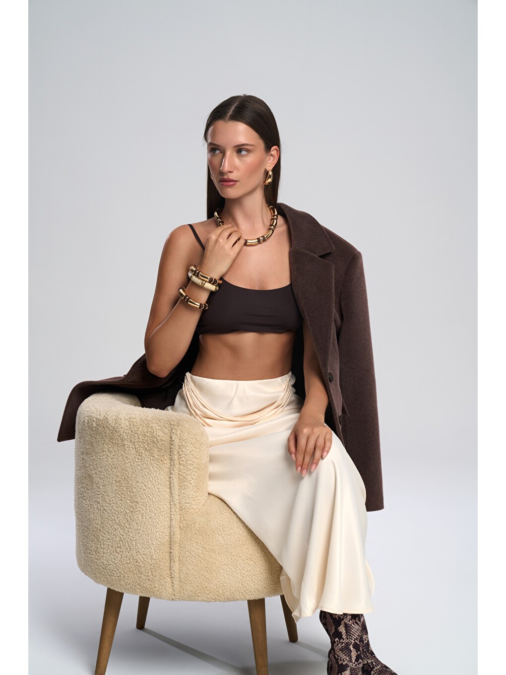Kahverengi Kaela Bel Oturmalı Kahve Blazer-5