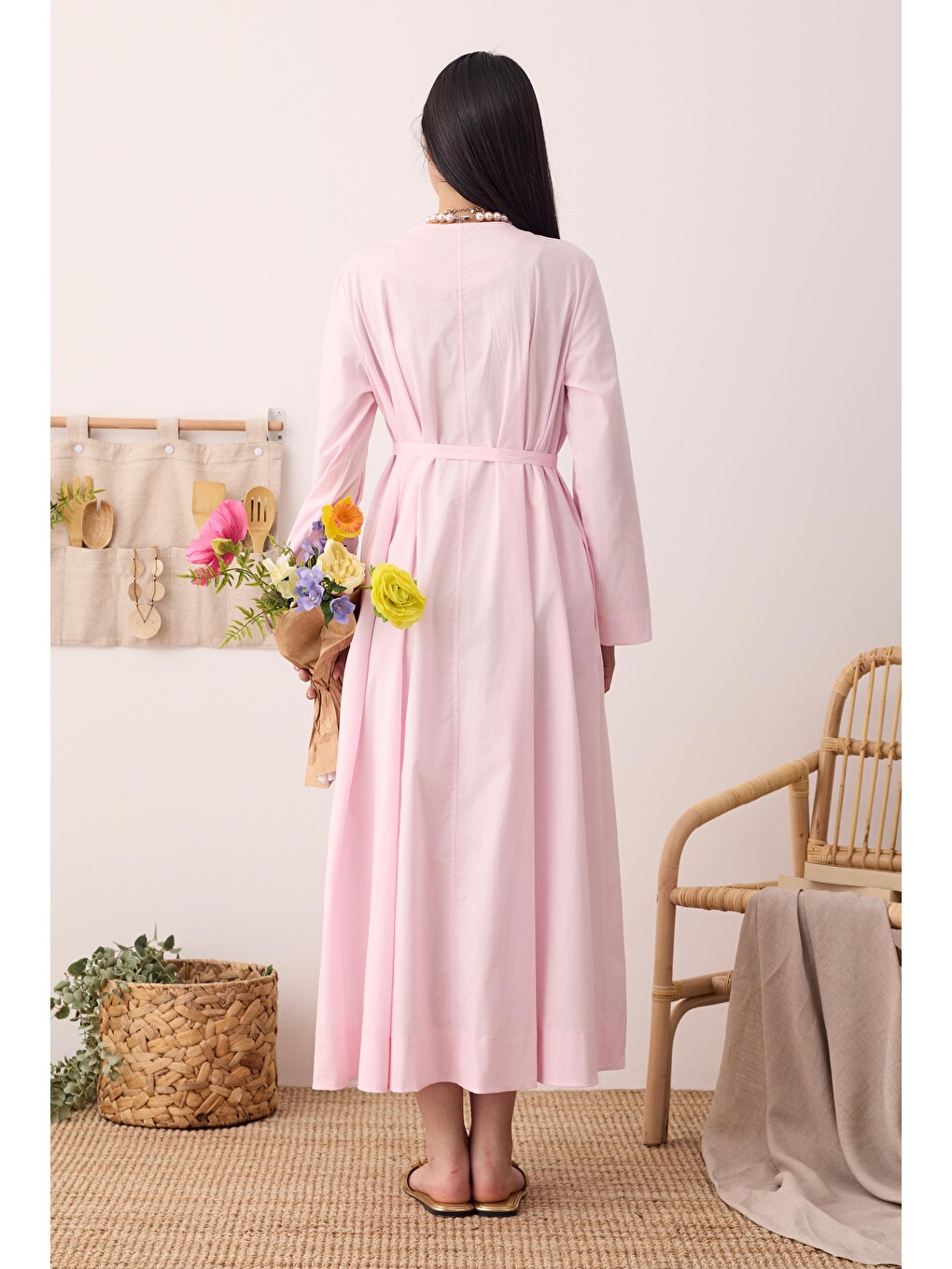 Çok Pileli Elbise Toz Pembe-4