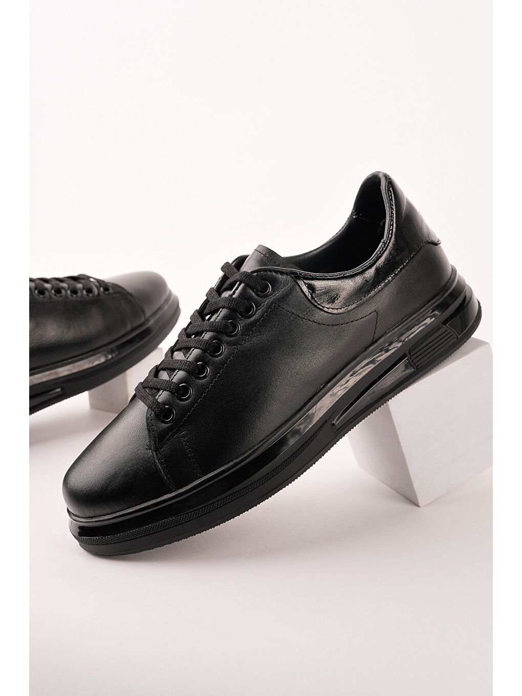 Siyah HUDSON Hakiki Deri Erkek Kalın Taban Bağcıklı Günlük Casual Sneaker-4