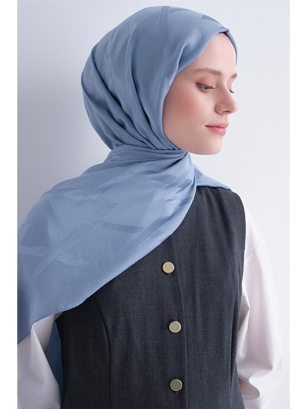 Mavi Lyocell Naia Zikzak Desen Şal 1- 24-1