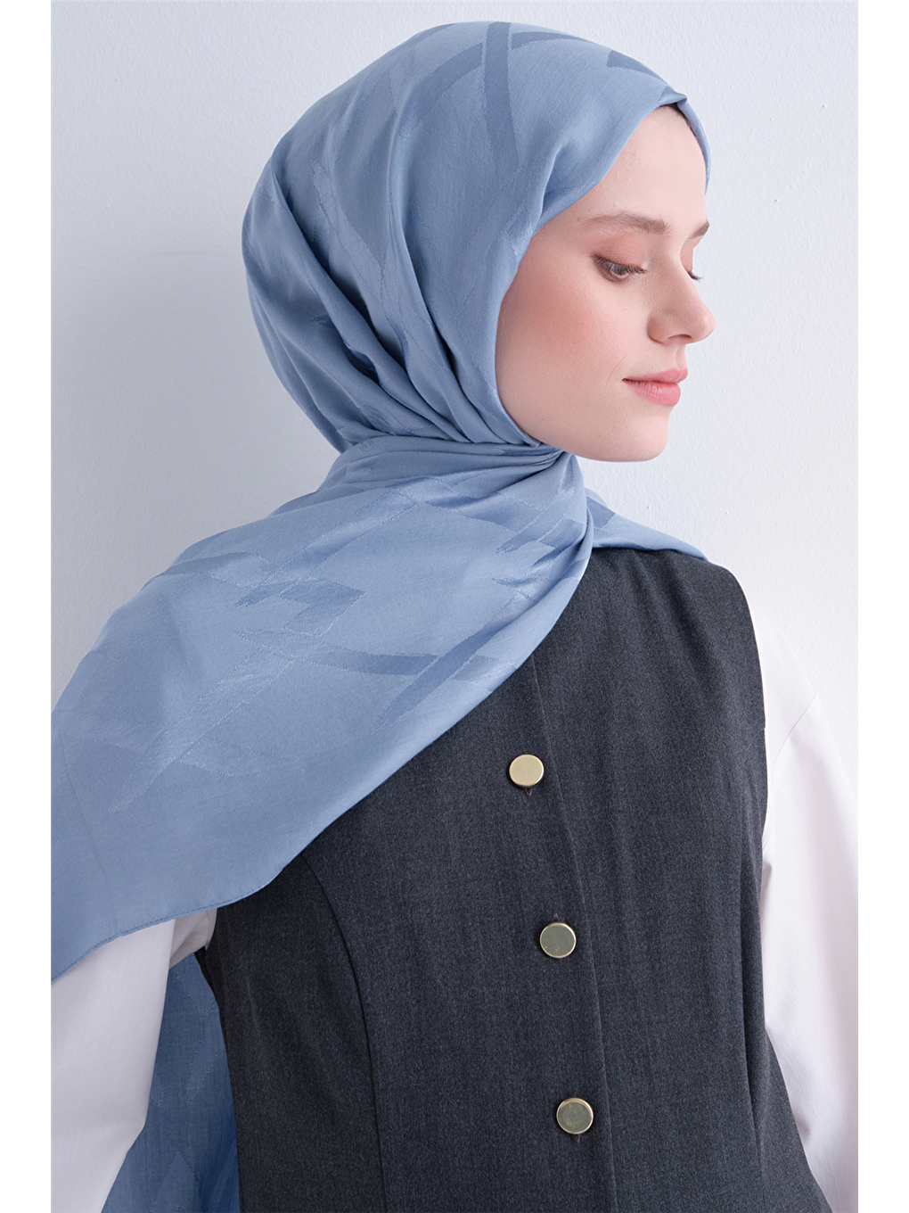 Mavi Lyocell Naia Zikzak Desen Şal 1- 24-2