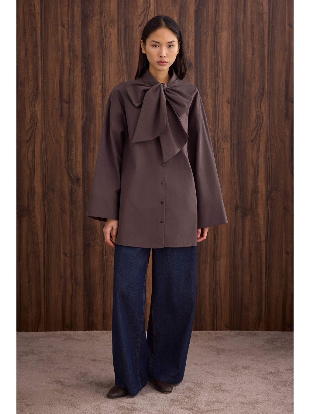 Kahverengi Fiyonk Detaylı Gömlek Acı Kahve-3