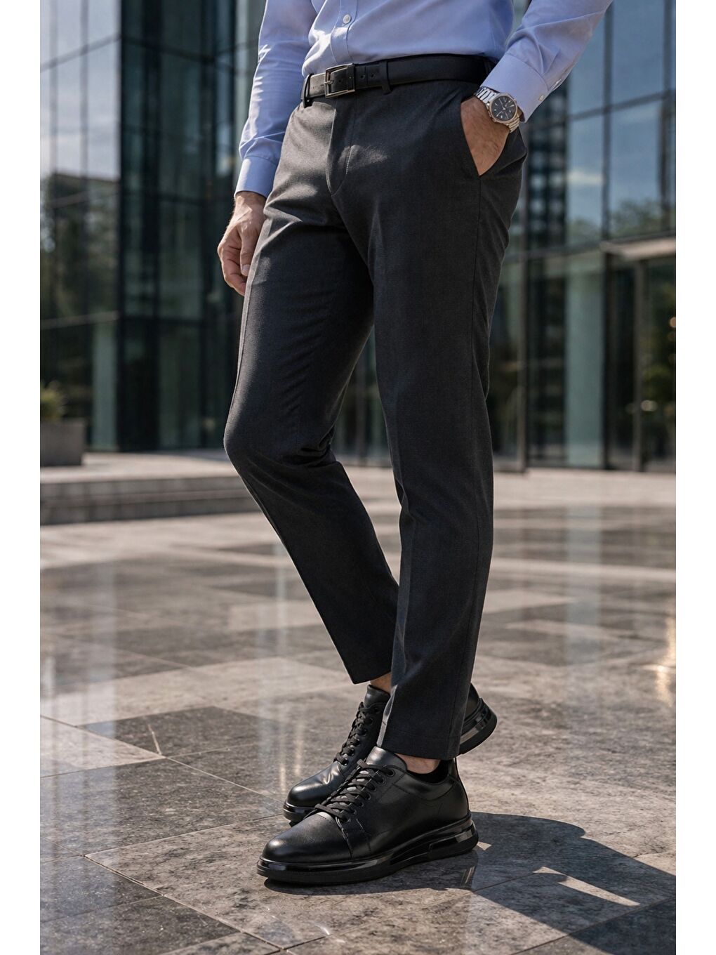 Siyah HUDSON Hakiki Deri Erkek Kalın Taban Bağcıklı Günlük Casual Sneaker-5