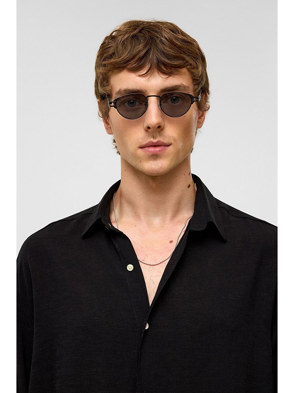 Oversize Uzun Kollu Keten Gömlek Siyah-1