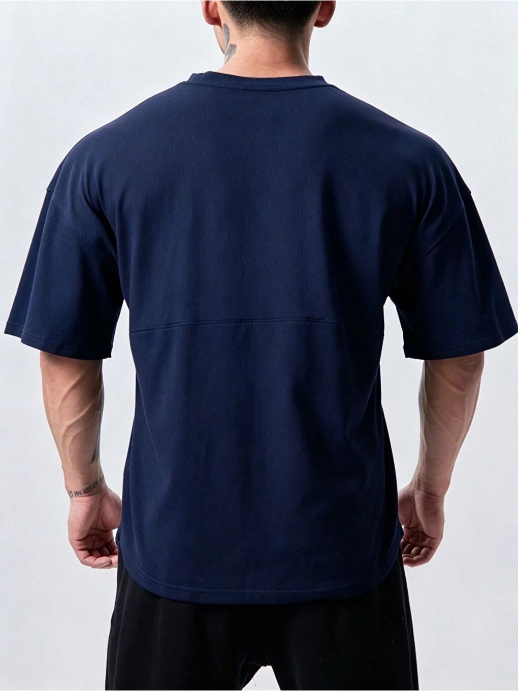 Lacivert Genius Erkek Spor Tişört Oversize Fitness & Gym Antrenman Tişörtü-3