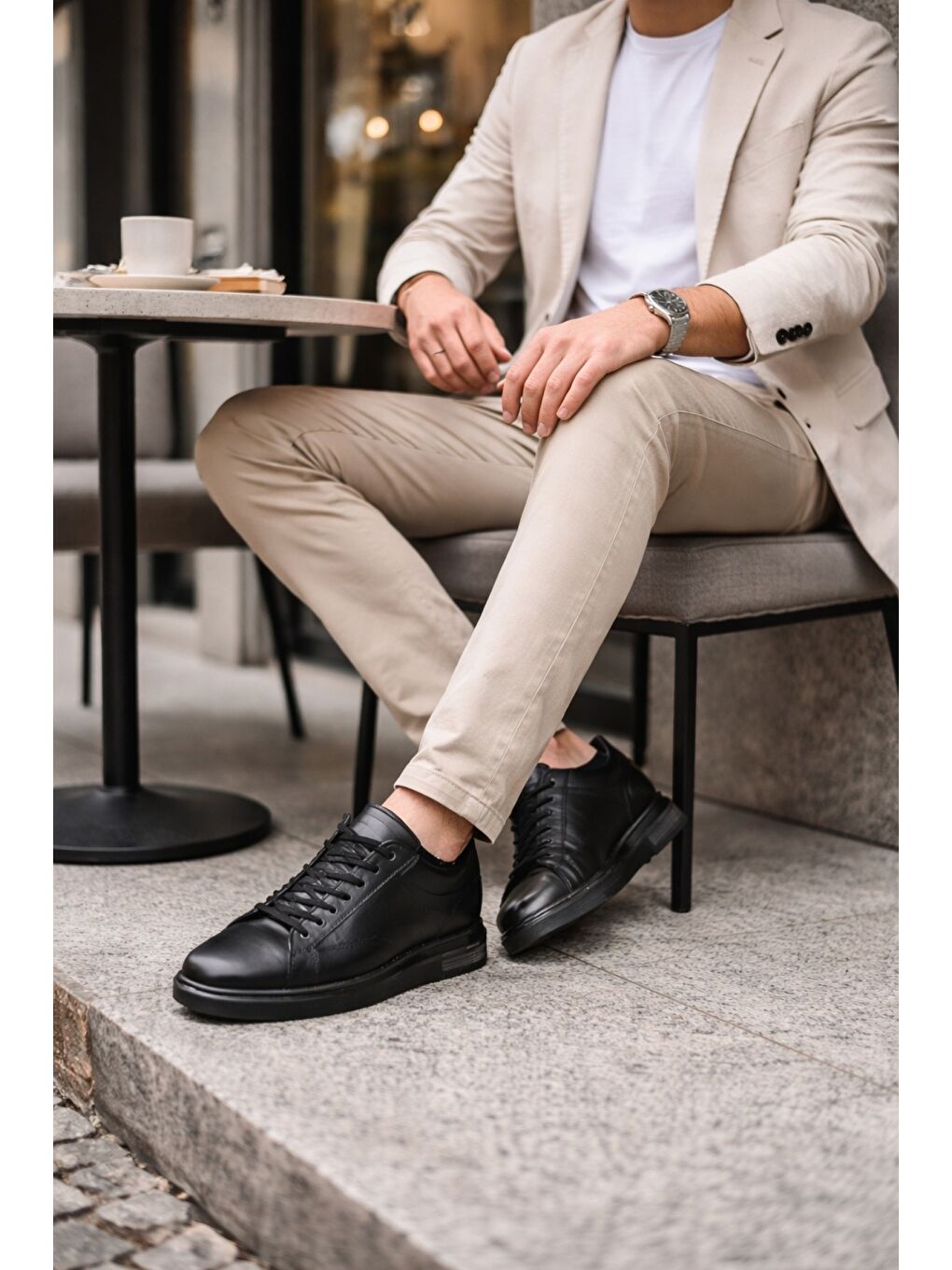 Siyah HUDSON Hakiki Deri Erkek Kalın Taban Bağcıklı Günlük Casual Sneaker-6