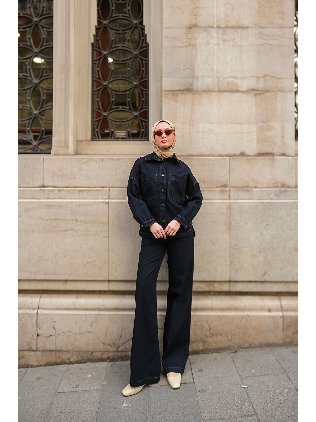 Kadın Cep Detay Jean Takım Koyu Mavi