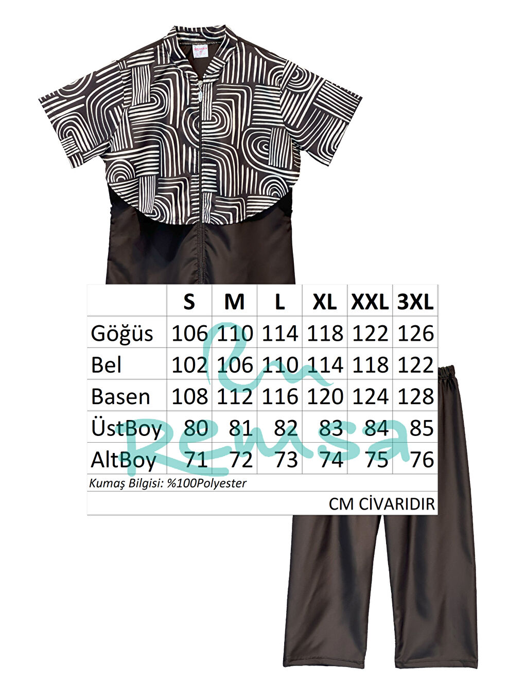 Siyah Önü Kapaklı Paraşüt Kısa Kollu Yarı Kapalı Mayo Nurel R2604-4