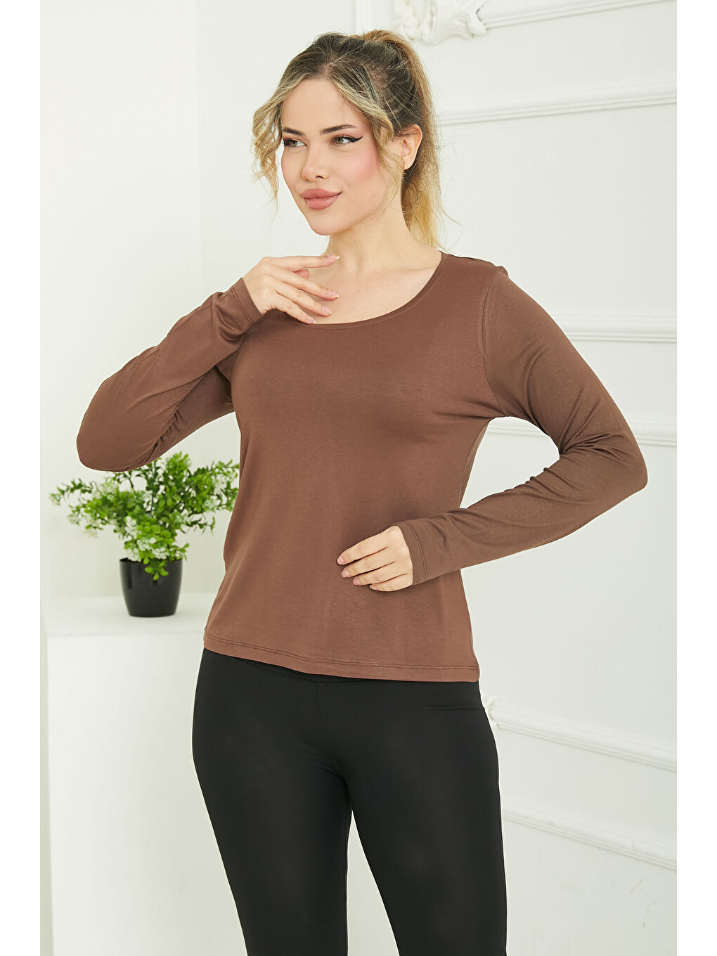 Kahverengi Kare Yaka Viskon Badi Kahve - 26824