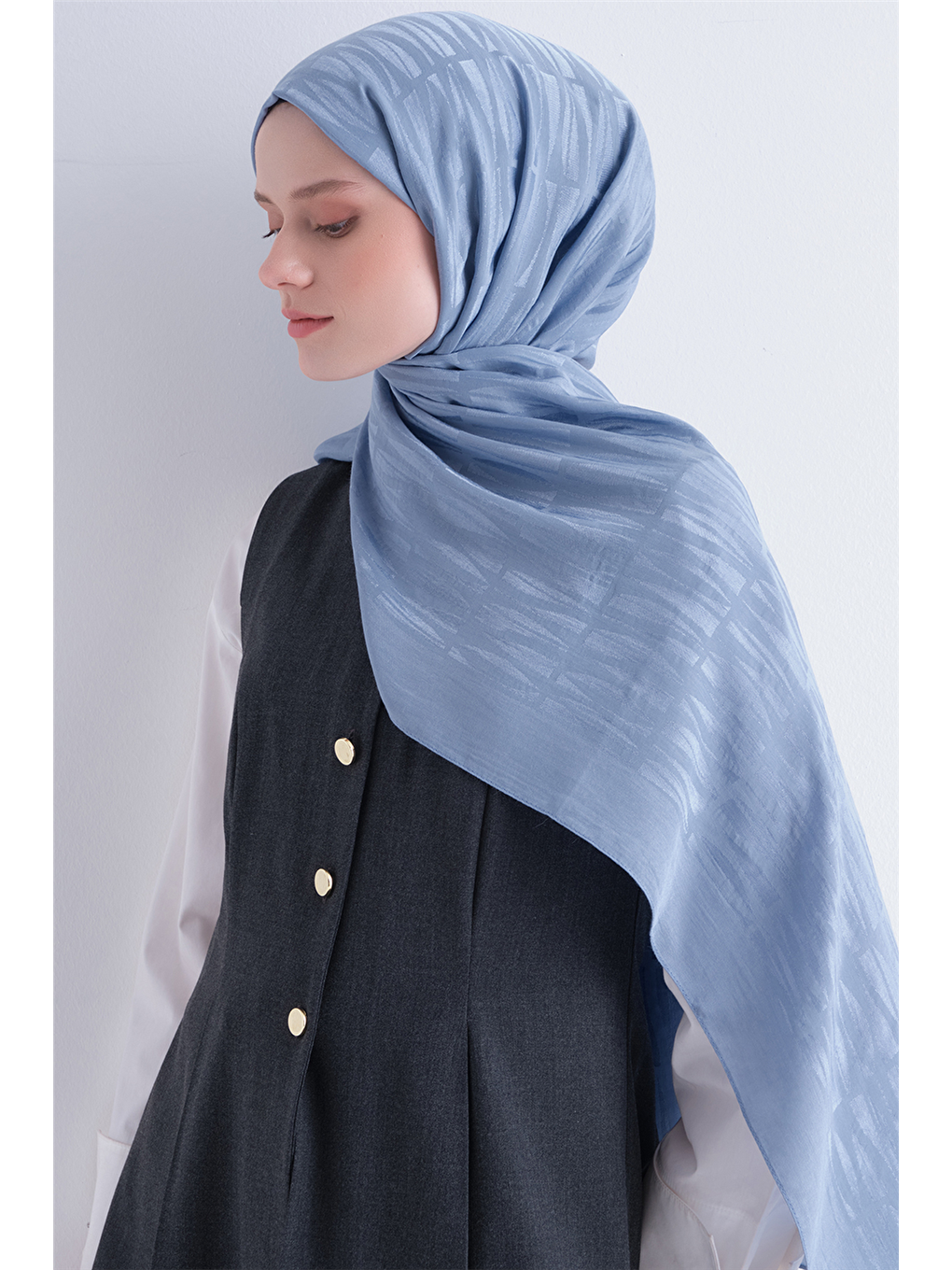 Mavi Lyocell Naia Çubuk Desen Şal 3 24-1