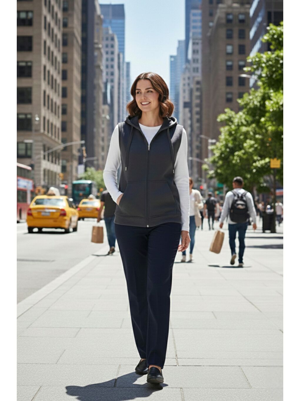 Antrasit Kadın Sıfır Kol Kapüşonlu Hırka ve Uzun Kollu Tişört Takımı