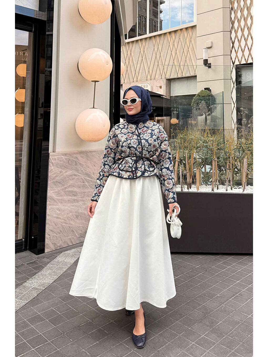 Kadın Gül Desen Ceket Mavi-2