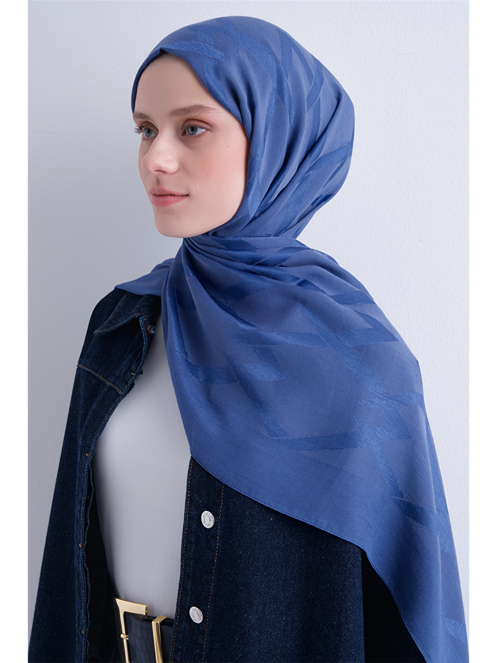 İndigo Lyocell Naia Zikzak Desen Şal 1- 25-1