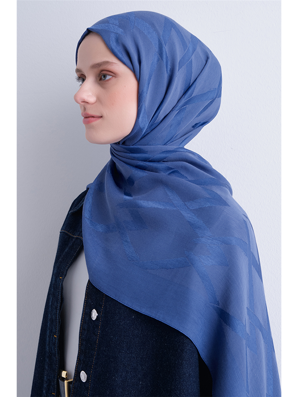 İndigo Lyocell Naia Zikzak Desen Şal 1- 25-2