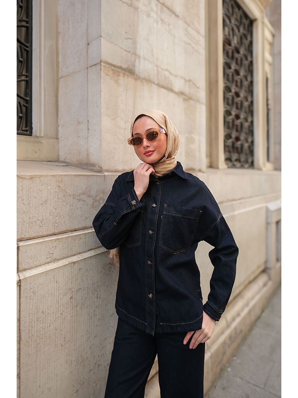 Kadın Cep Detay Jean Takım Koyu Mavi-2