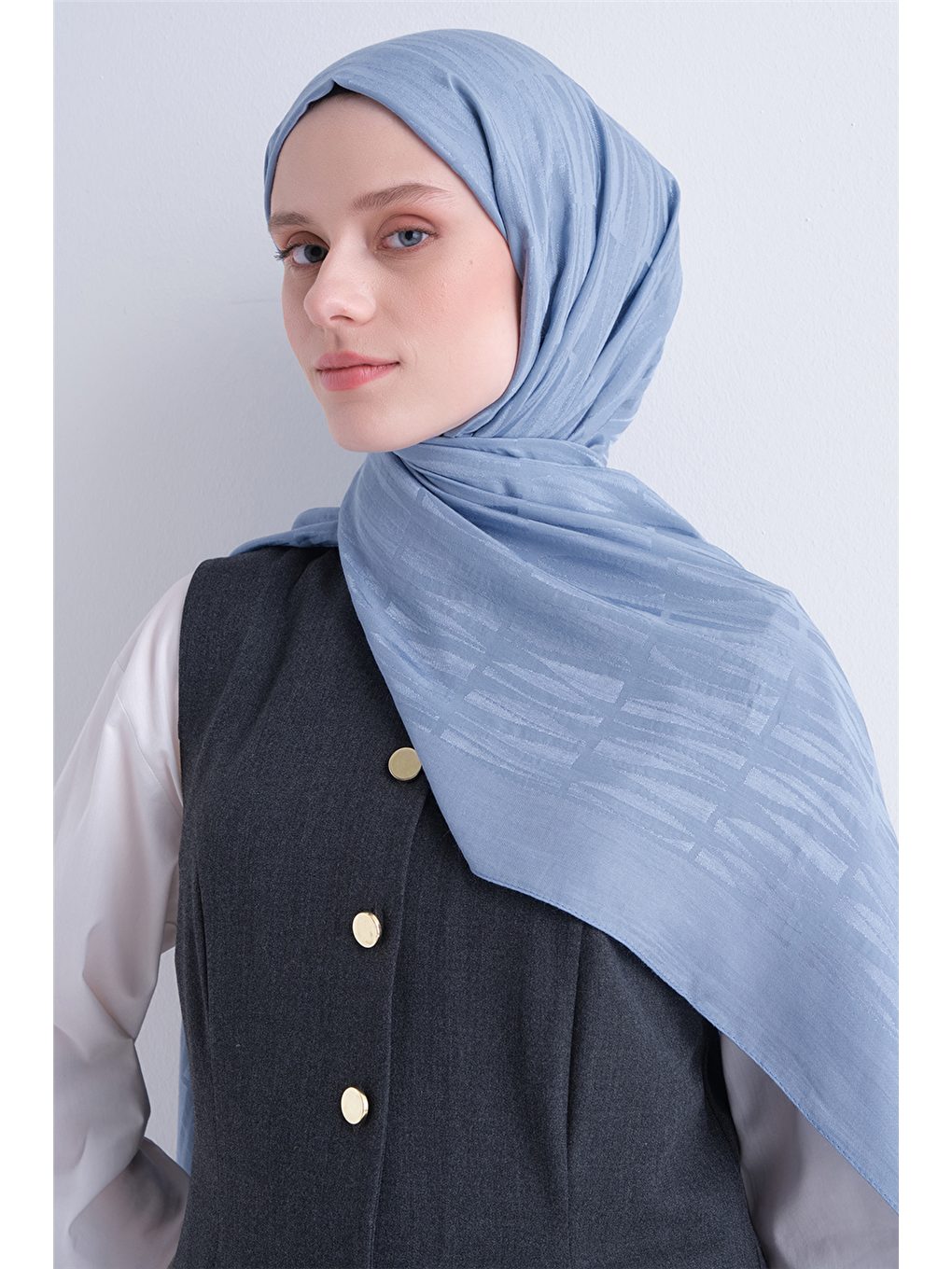 Mavi Lyocell Naia Çubuk Desen Şal 3 24-2
