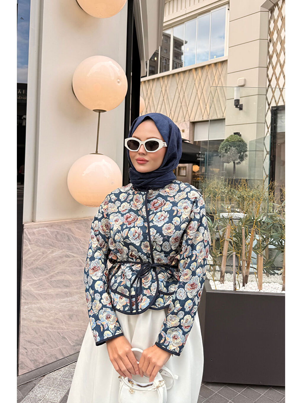 Kadın Gül Desen Ceket Mavi-3