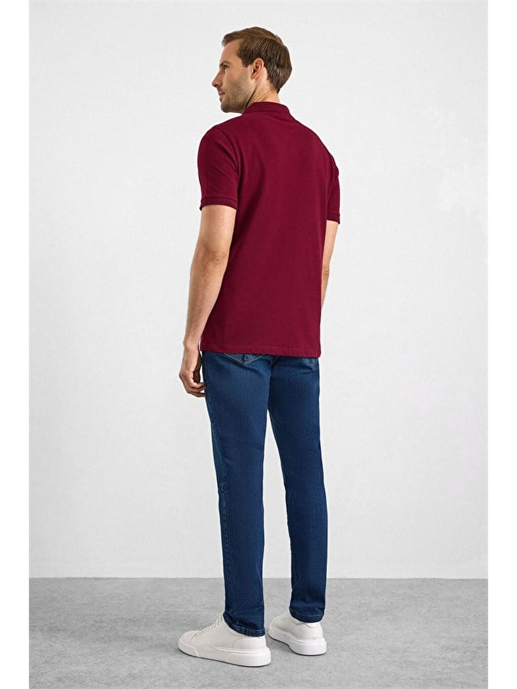 Koyu Bordo Slim Düz Nakışlı Pike Düğmeli Polo Yaka Tişört-4