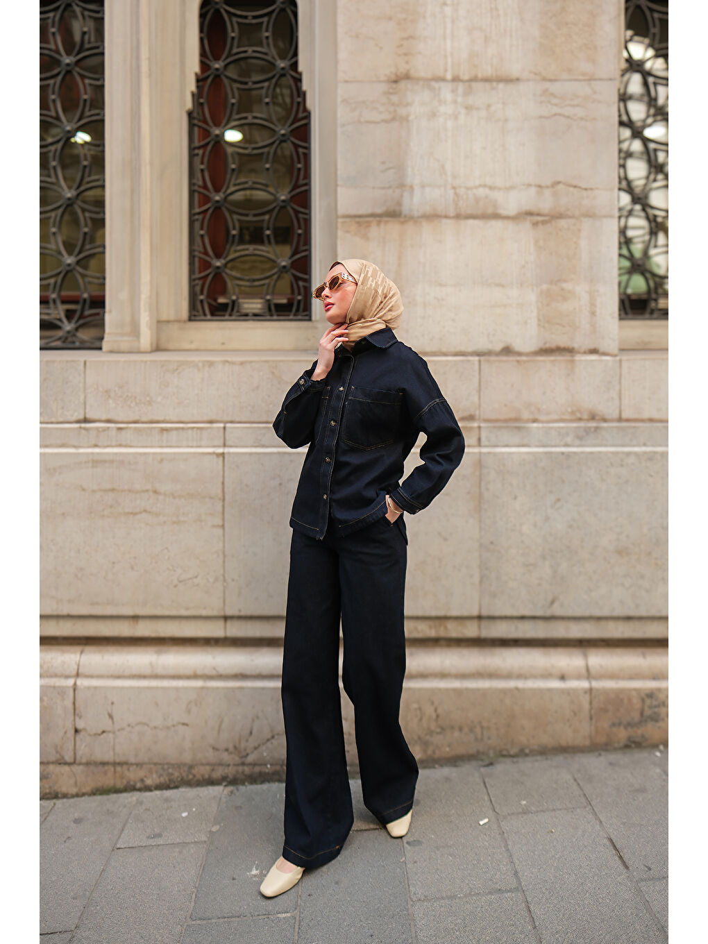 Kadın Cep Detay Jean Takım Koyu Mavi-3