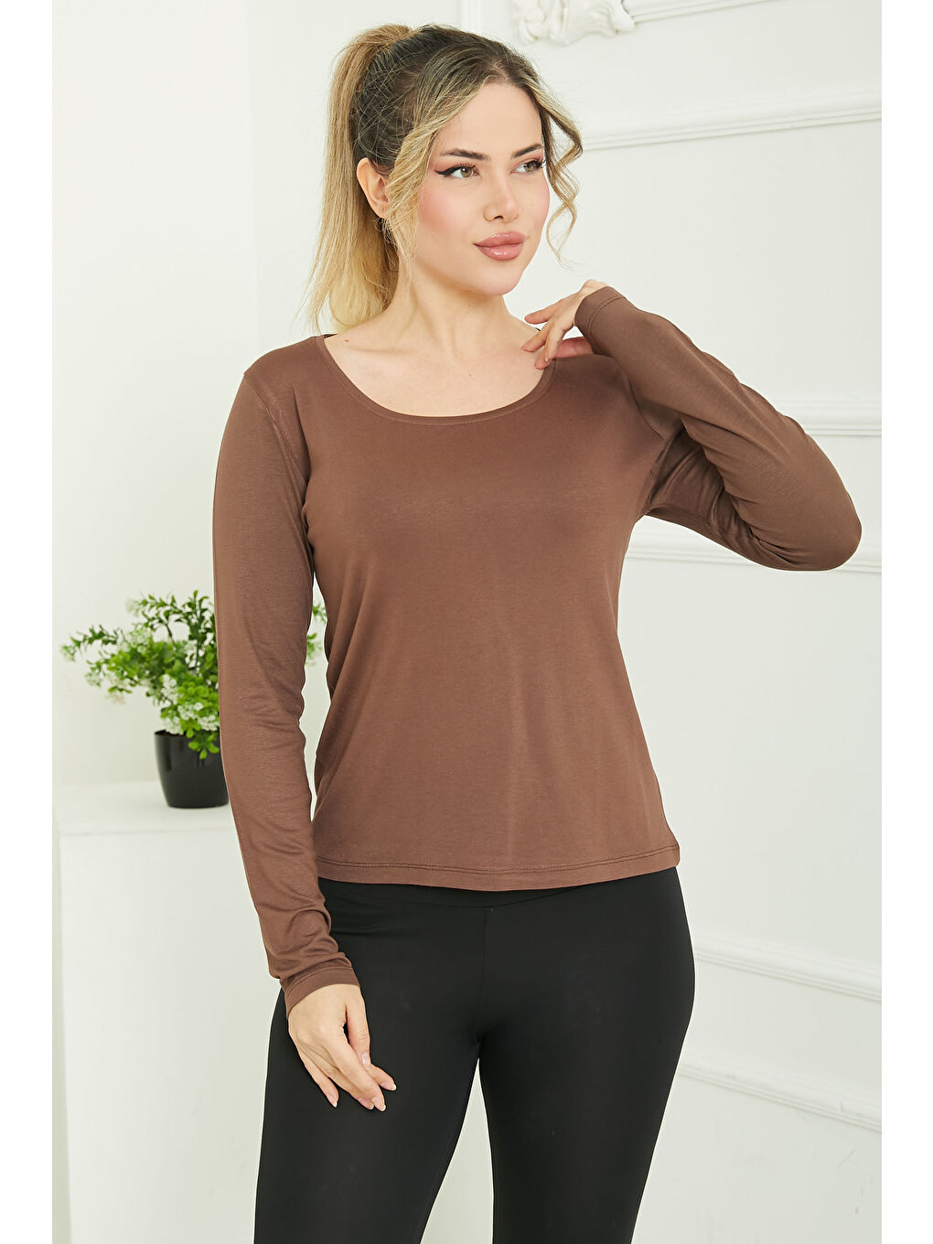 Kahverengi Kare Yaka Viskon Badi Kahve - 26824-2