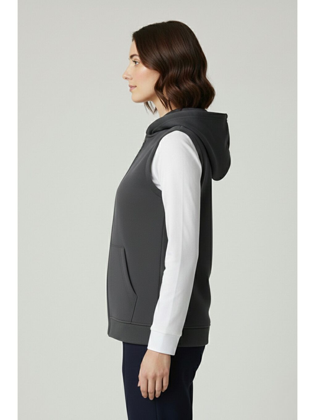 Antrasit Kadın Sıfır Kol Kapüşonlu Hırka ve Uzun Kollu Tişört Takımı-2