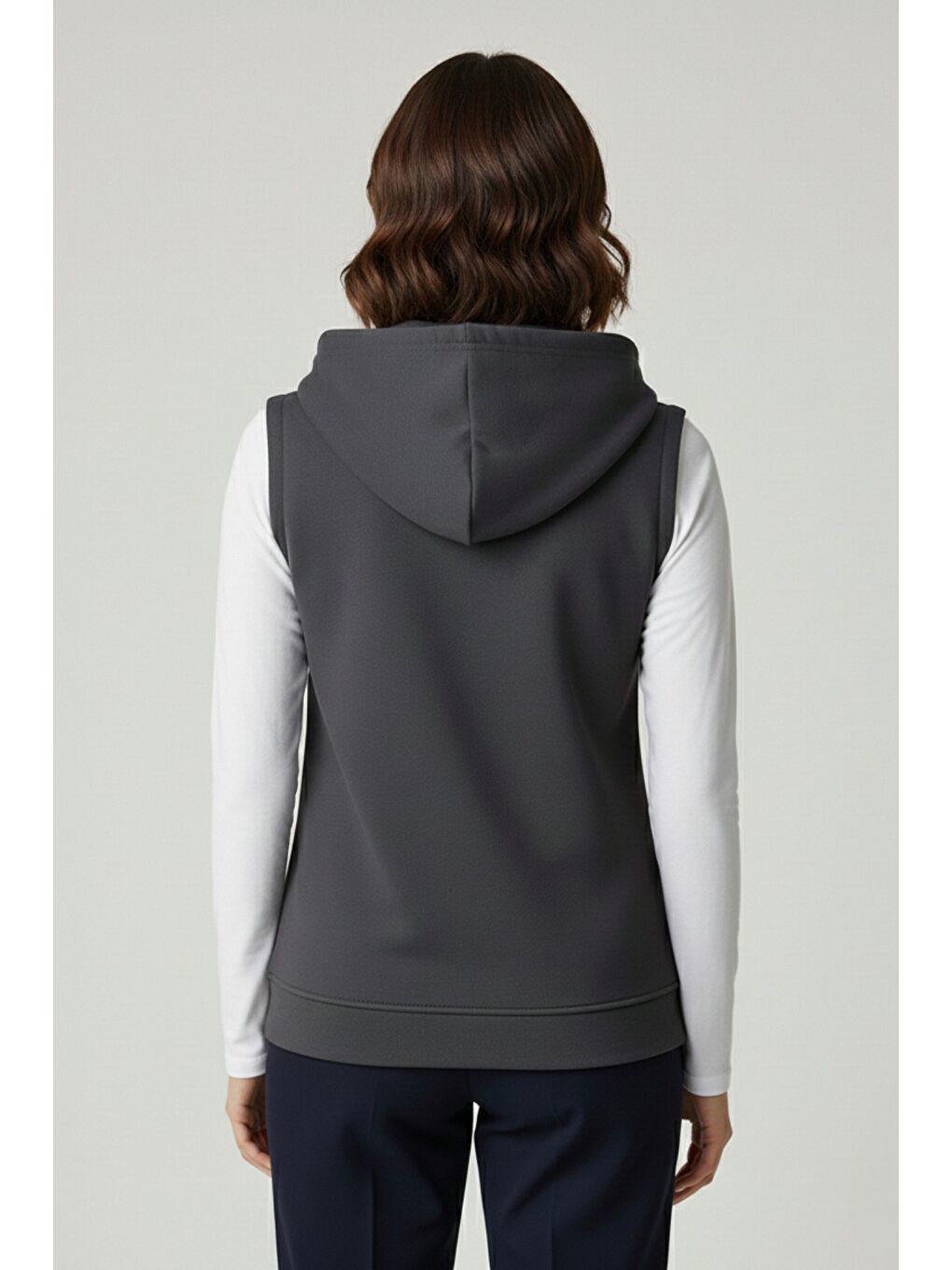 Antrasit Kadın Sıfır Kol Kapüşonlu Hırka ve Uzun Kollu Tişört Takımı-3