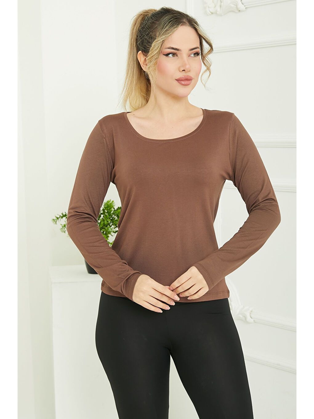 Kahverengi Kare Yaka Viskon Badi Kahve - 26824-3