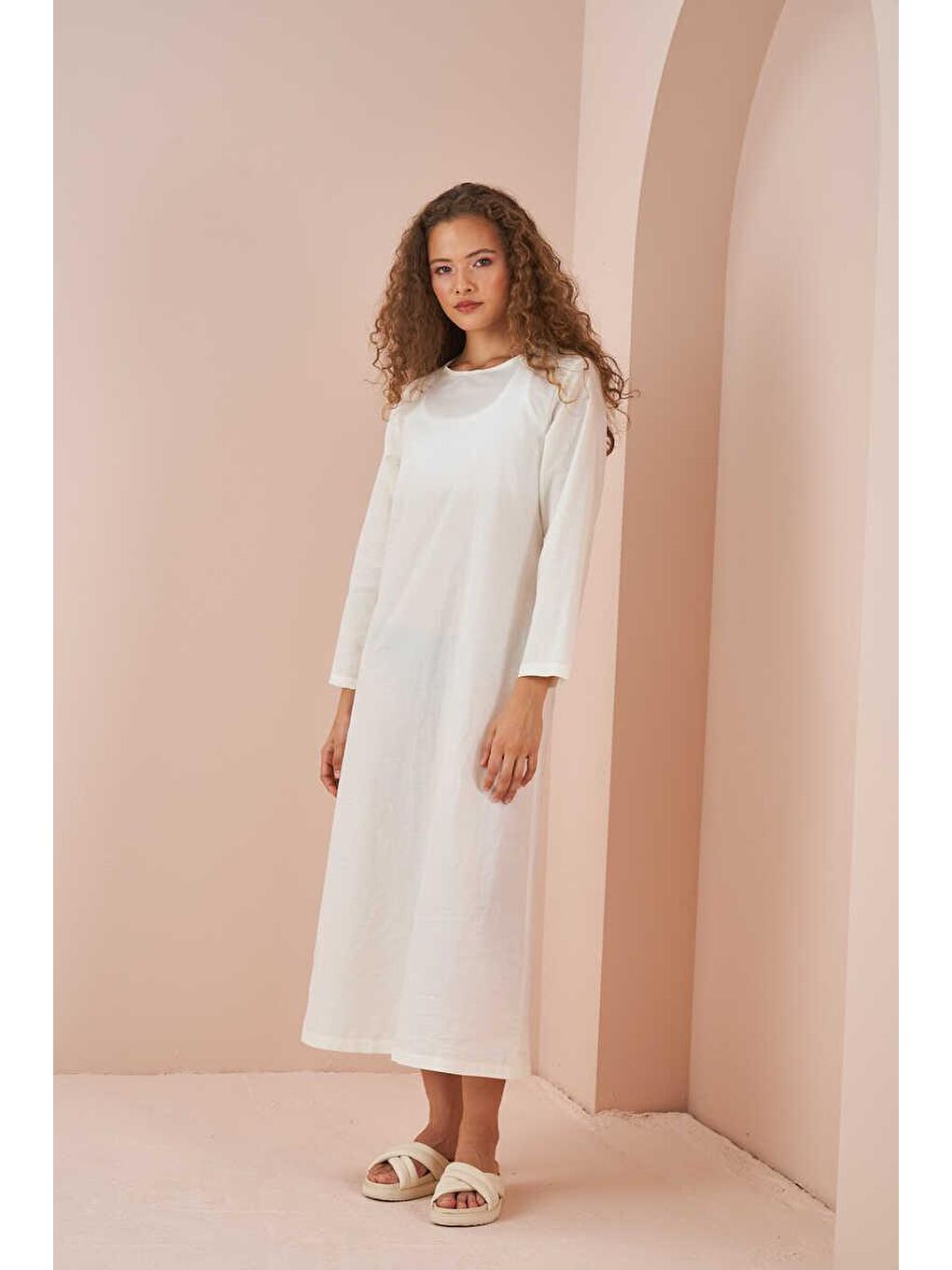 Uzun Kollu Pamuk Vual Astar Ekru-2