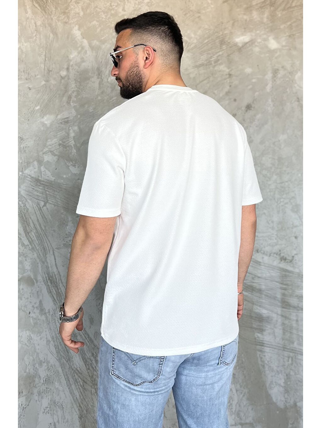 Ekru Erkek Bisiklet Yaka Tişört-2