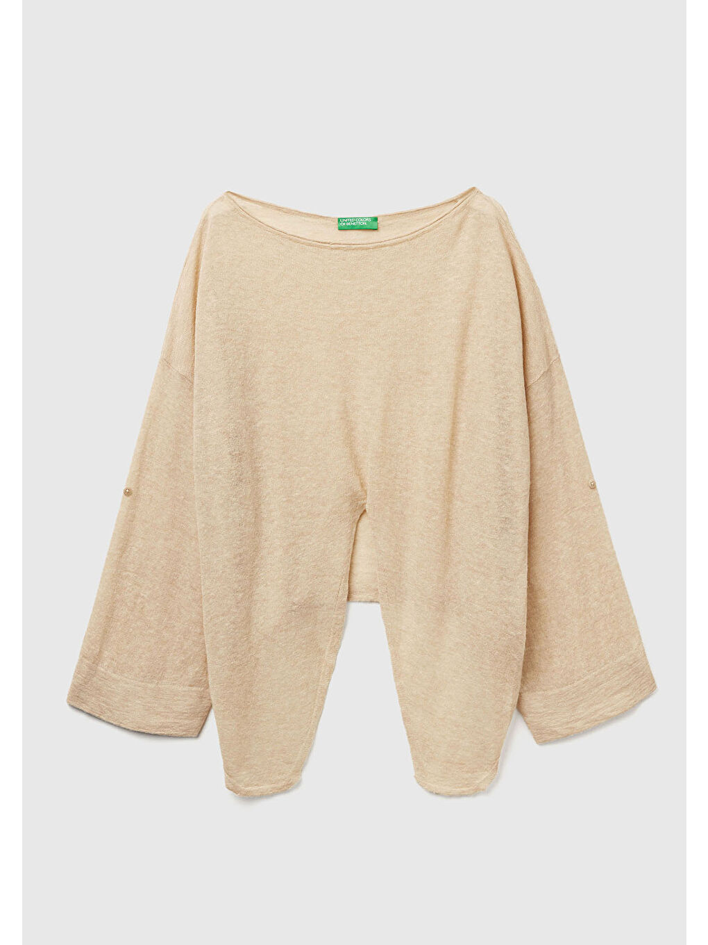 Kadın Ekru Alpaka ve Yün Karışımlı Düğme Detaylı Beli Bağlamalı Kazak-1