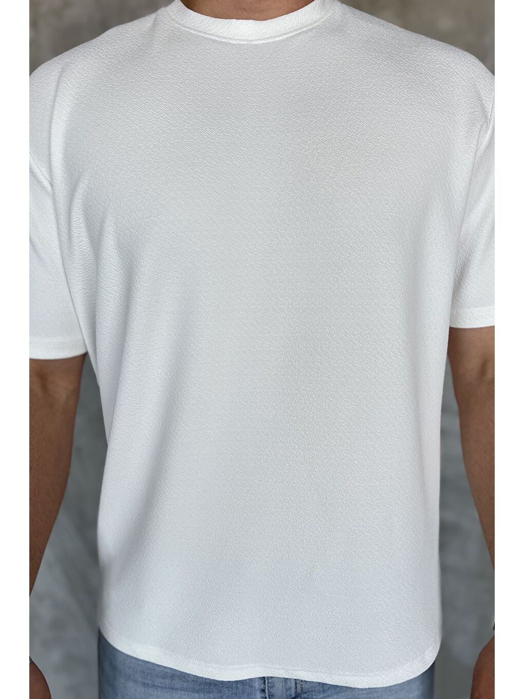 Ekru Erkek Bisiklet Yaka Tişört-3