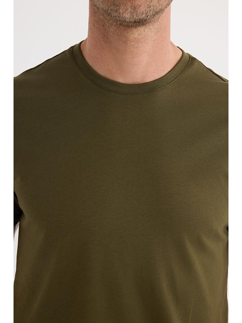 Unisex Slim Fit Dar Kesim %100 Pamuk Yumuşak Dokulu Yeşil Bisiklet Yaka Tişört-2