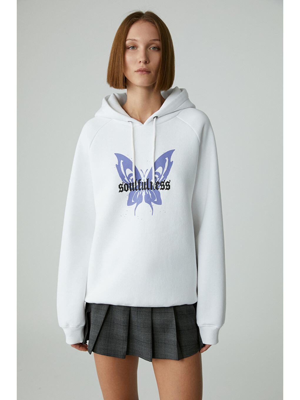 Lamarı Kadın Oversıze Şardonlu Kapüşonlu Beyaz Sweatshirt-2