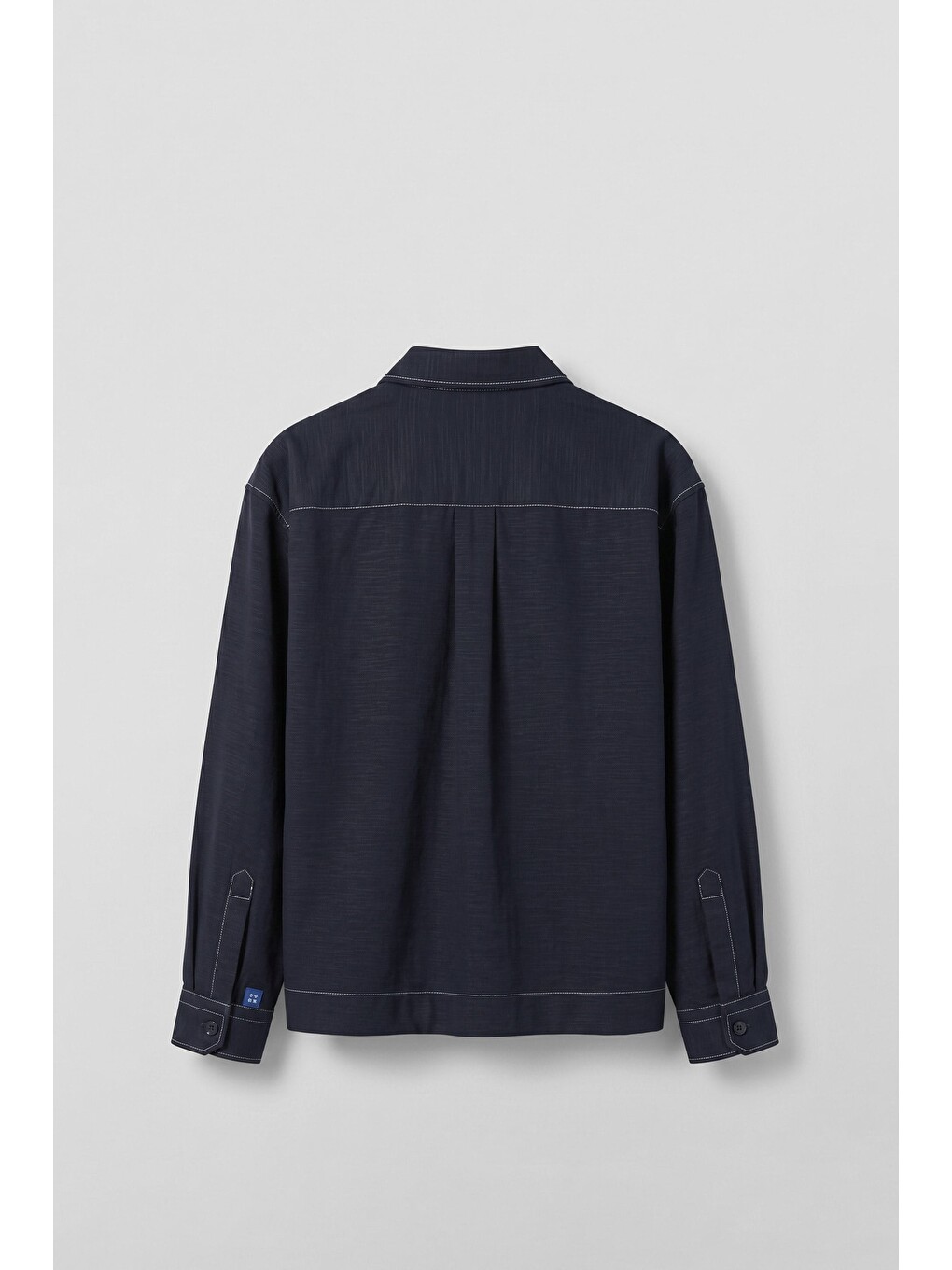 Erkek Boxy Fit Kontrast Dikişli Pamuklu Overshirt Gömlek Lacivert-1