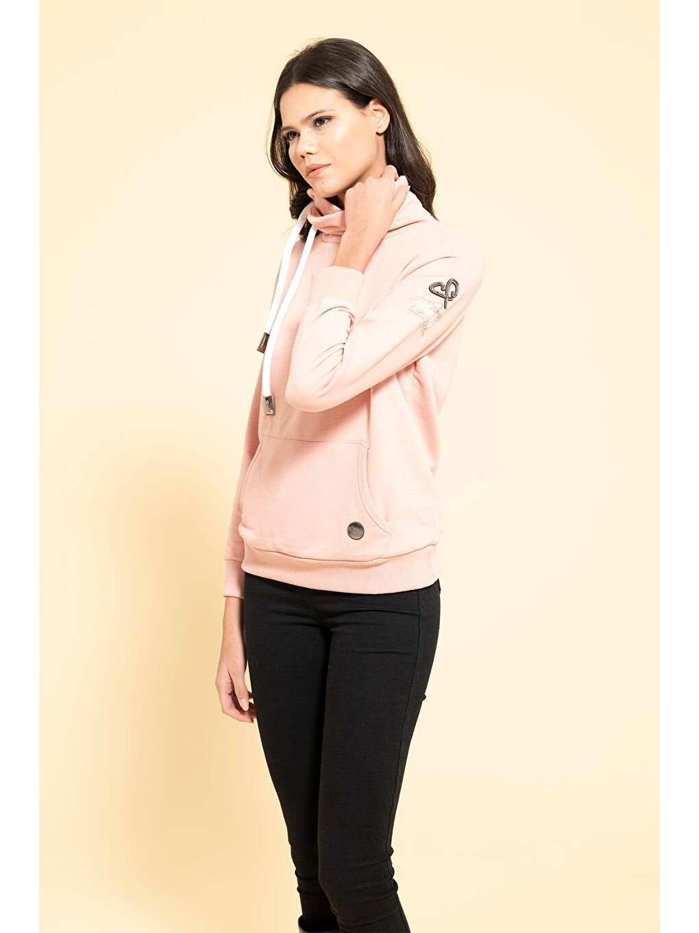 For You Moda Yaka Kordon Detaylı Kanguru Cep Pembe Sweatshirt