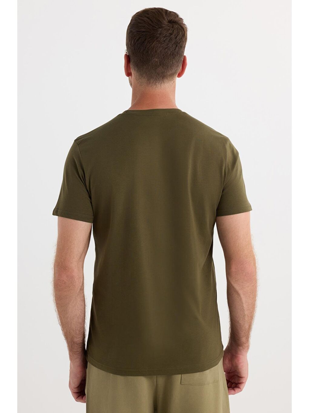 Unisex Slim Fit Dar Kesim %100 Pamuk Yumuşak Dokulu Yeşil Bisiklet Yaka Tişört-6